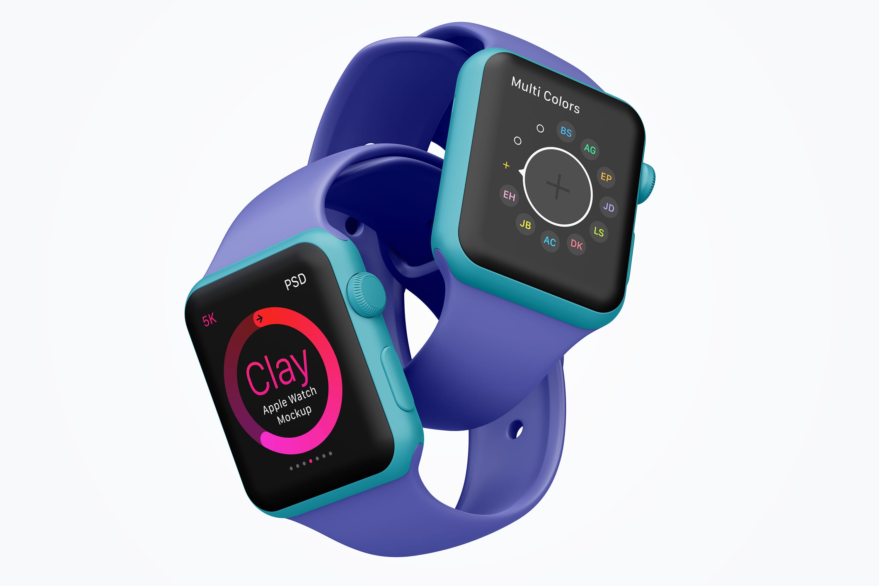 Apple Watch智能手表双屏幕演示样机模板07 Clay Apple Watch Mockup 07插图(5)