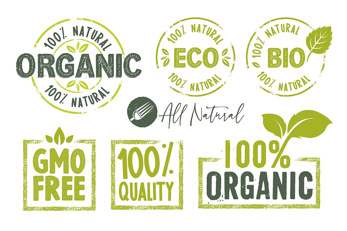 有机食品贴纸标志和徽章设计模板素材 Organic Food Stickers and Badges Collection插图