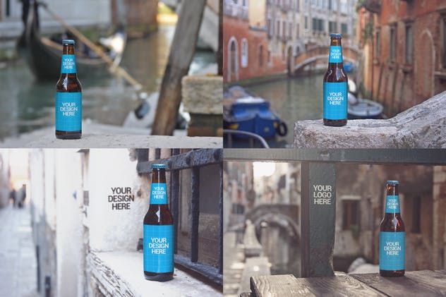威尼斯水城场景啤酒瓶外观展示样机 15 Beer Mockups in Venetian插图(1)