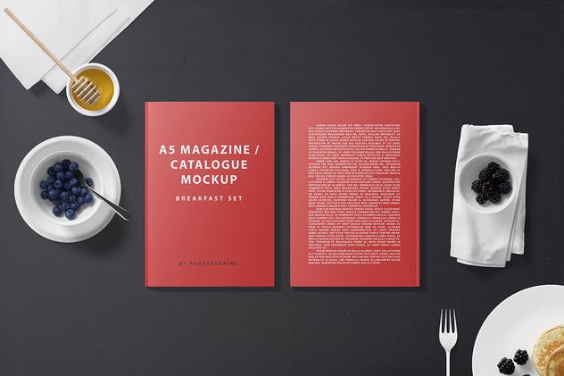 早餐场景A5杂志画册样机 A5 Magazine Catalogue Mockup – Breakfast Set插图(7)