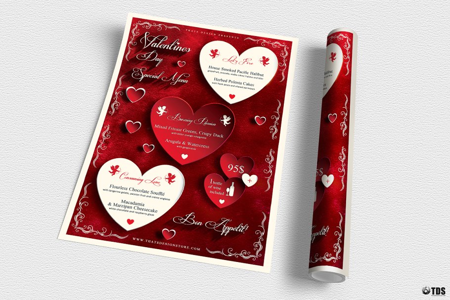 情人节主题传单PSD模板v1 Valentines Day Flyer+Menu PSD V1插图(2)