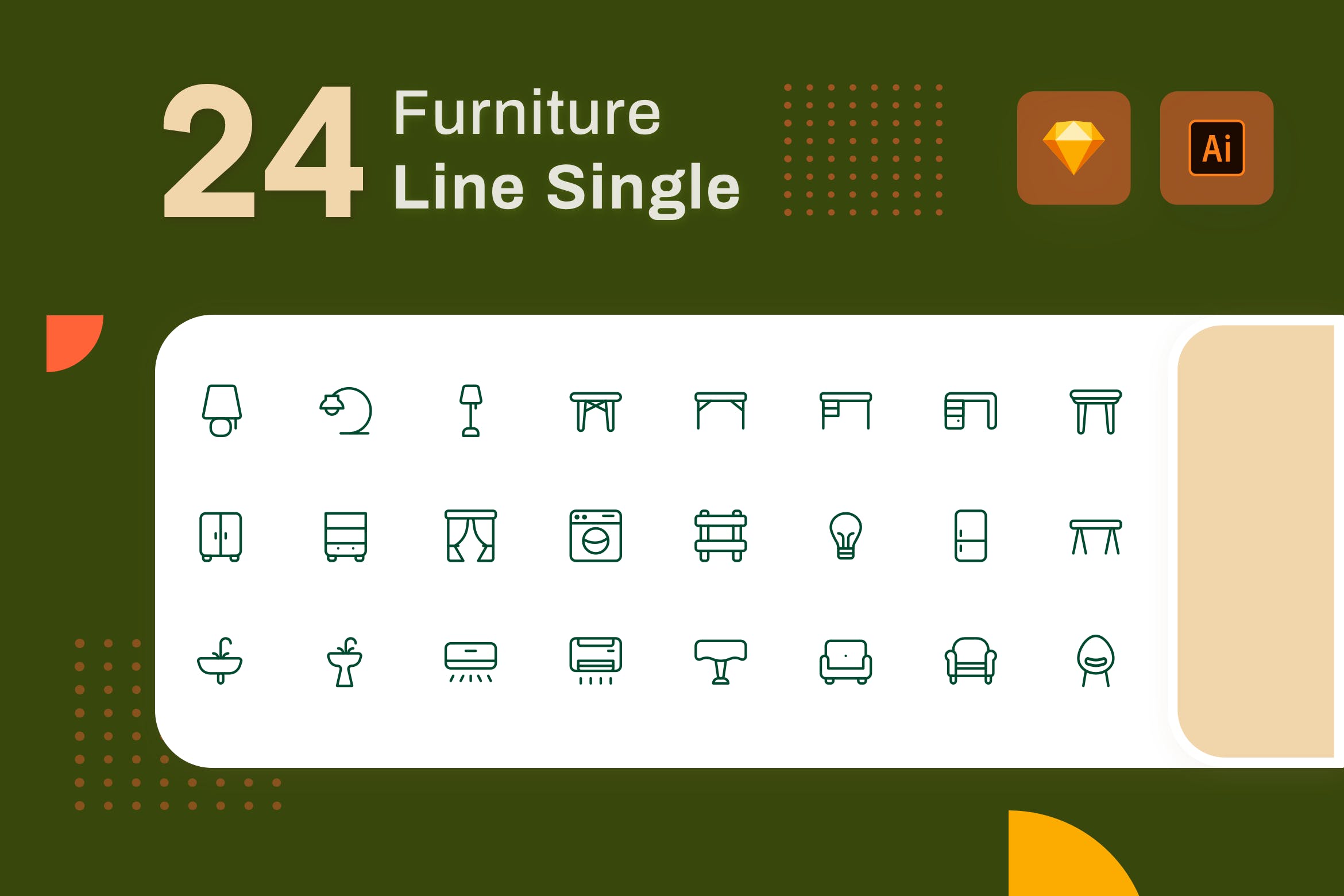 Line Senja图标系列：家具主题矢量线性图标 Line Senja – Furniture插图