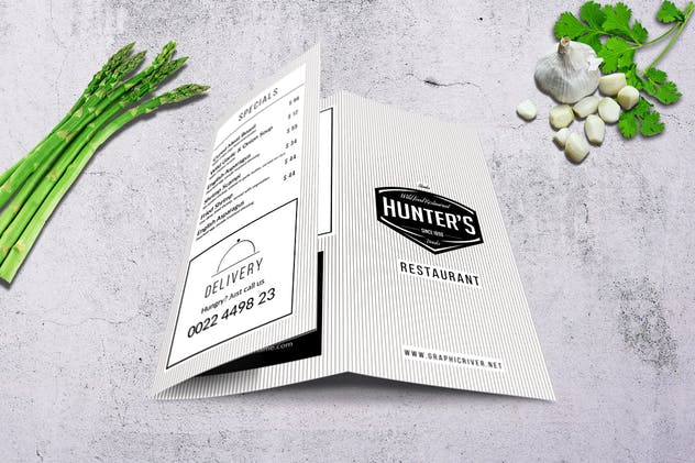 极简主义折页菜单模板 Minimal A4 Trifold Menu – 2 Color Versions插图(3)