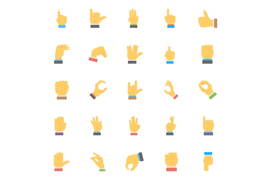50个手势平面图标集 50 Hand Gesture Flat Icons Set插图(2)