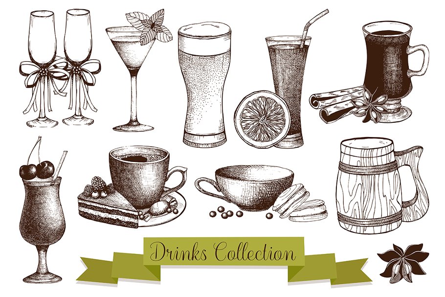 饮料主题矢量剪贴画素材 Vector Beverage Collection插图