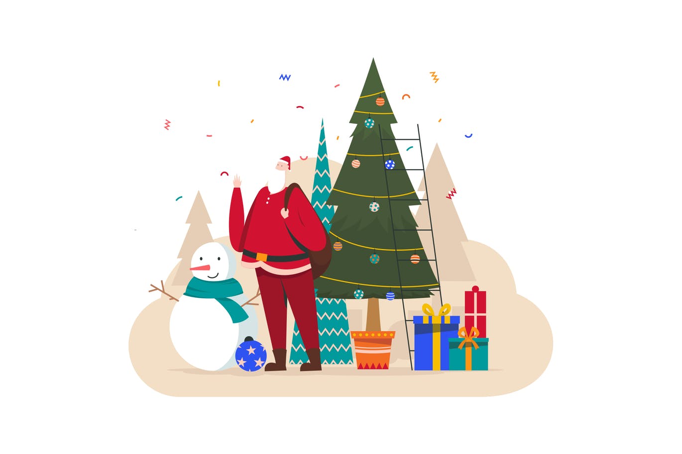 雪人/圣诞老人/圣诞树/礼物圣诞节主题插画设计素材 Christmas Illustration插图