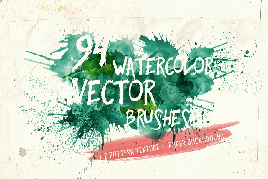 94款水彩画笔笔画笔迹AI笔刷 Watercolor Vector Art Brushes插图