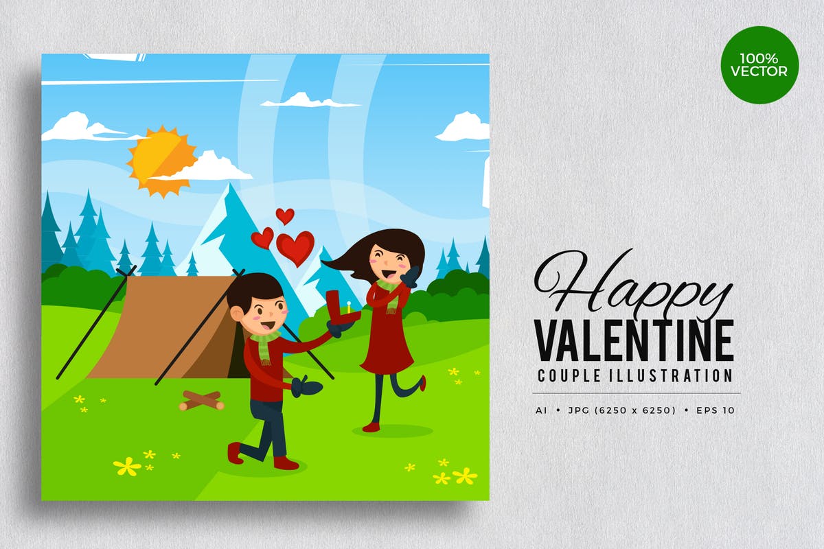 浪漫情人节求婚矢量插画设计素材v2 Romantic Valentine Couple Vector Vol.2插图