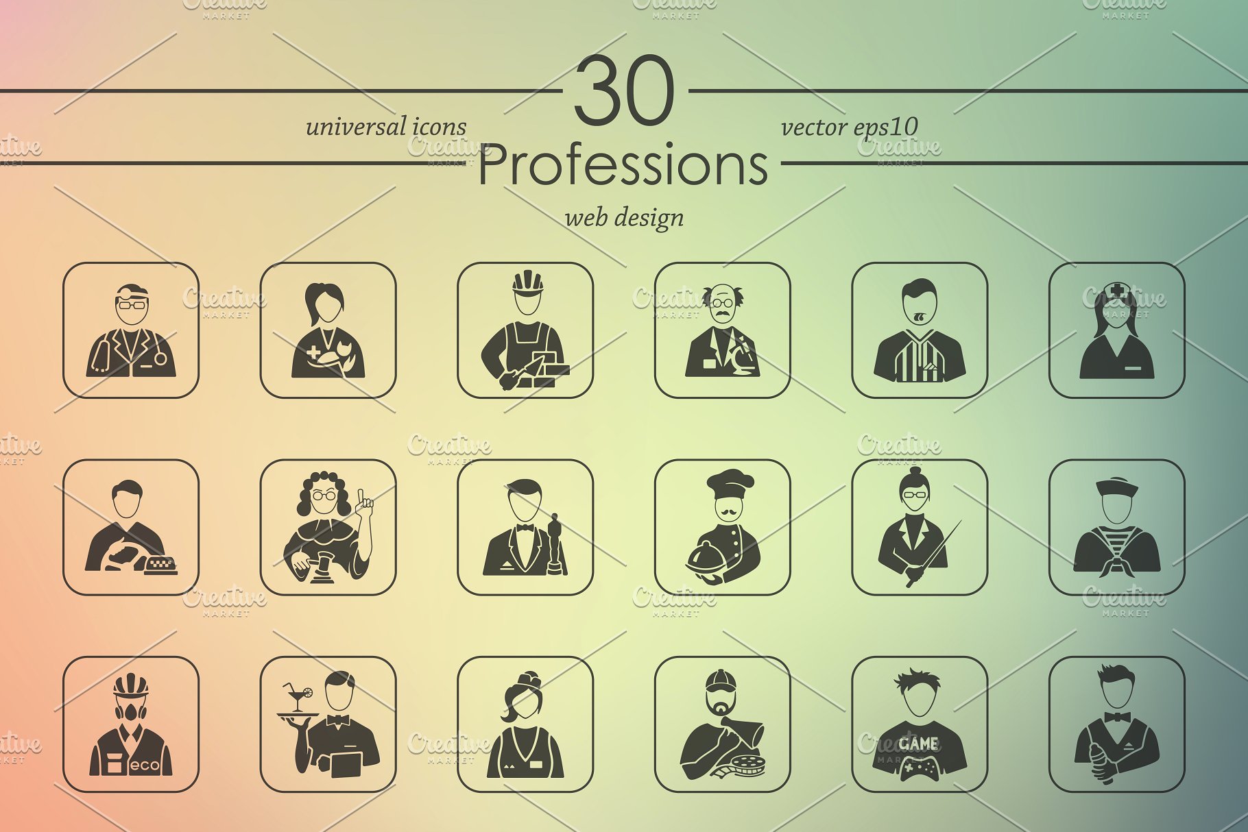 各行各业职业人物肖像icon图标下载 Set of professions icons插图(2)