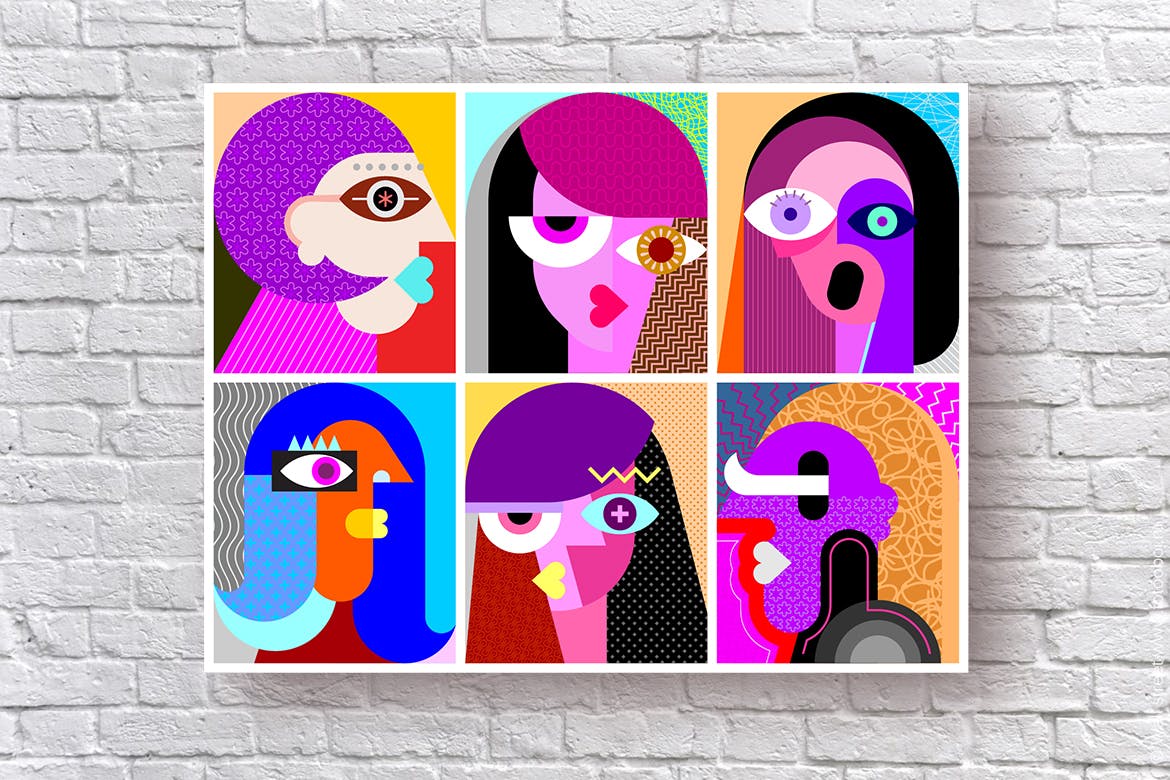抽象女性形象矢量插画素材 Six Faces / Six Portraits layered vector artwork插图