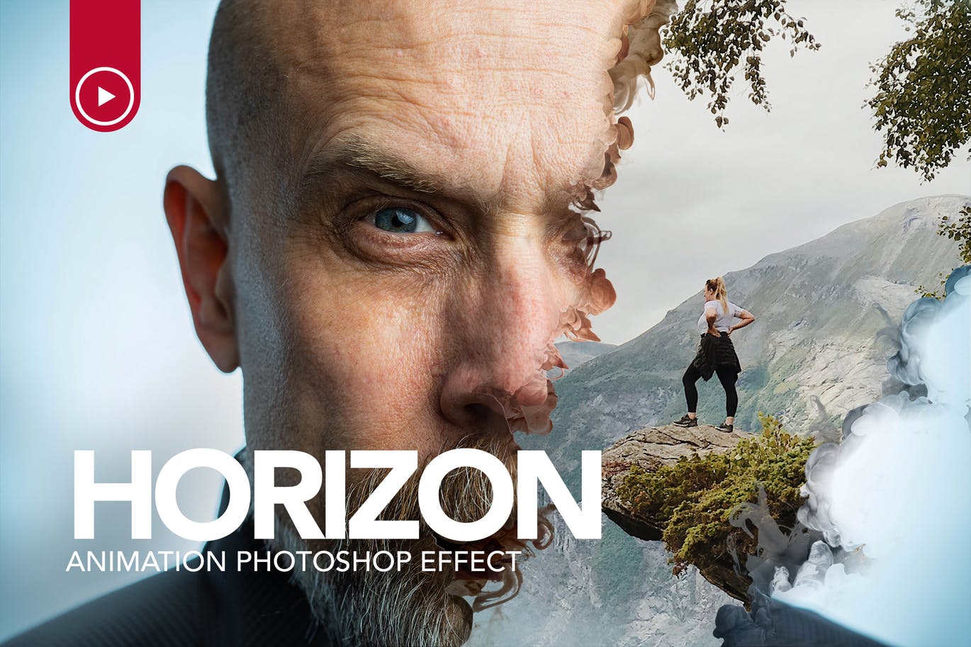 创意烟雾蒙版分割照片特效照片动画PS动作 Gif Animated Horizon Photoshop Action插图