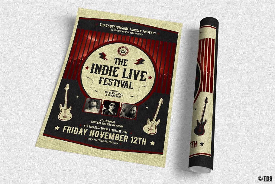 独立音乐节派对传单PSD模板v2 Indie Live Festival Flyer PSD V2插图(2)