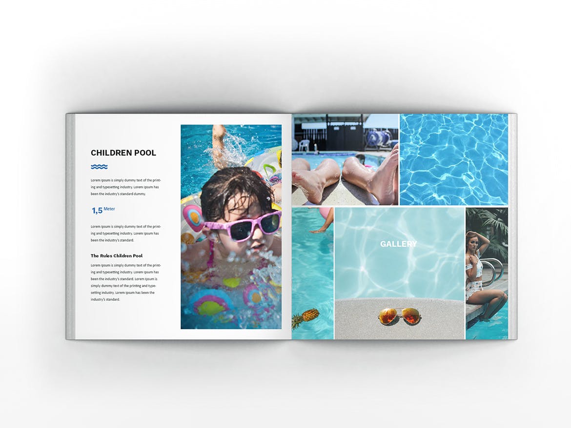 游泳培训课程方形宣传画册设计模板 Swimming Square Brochure Template插图(12)