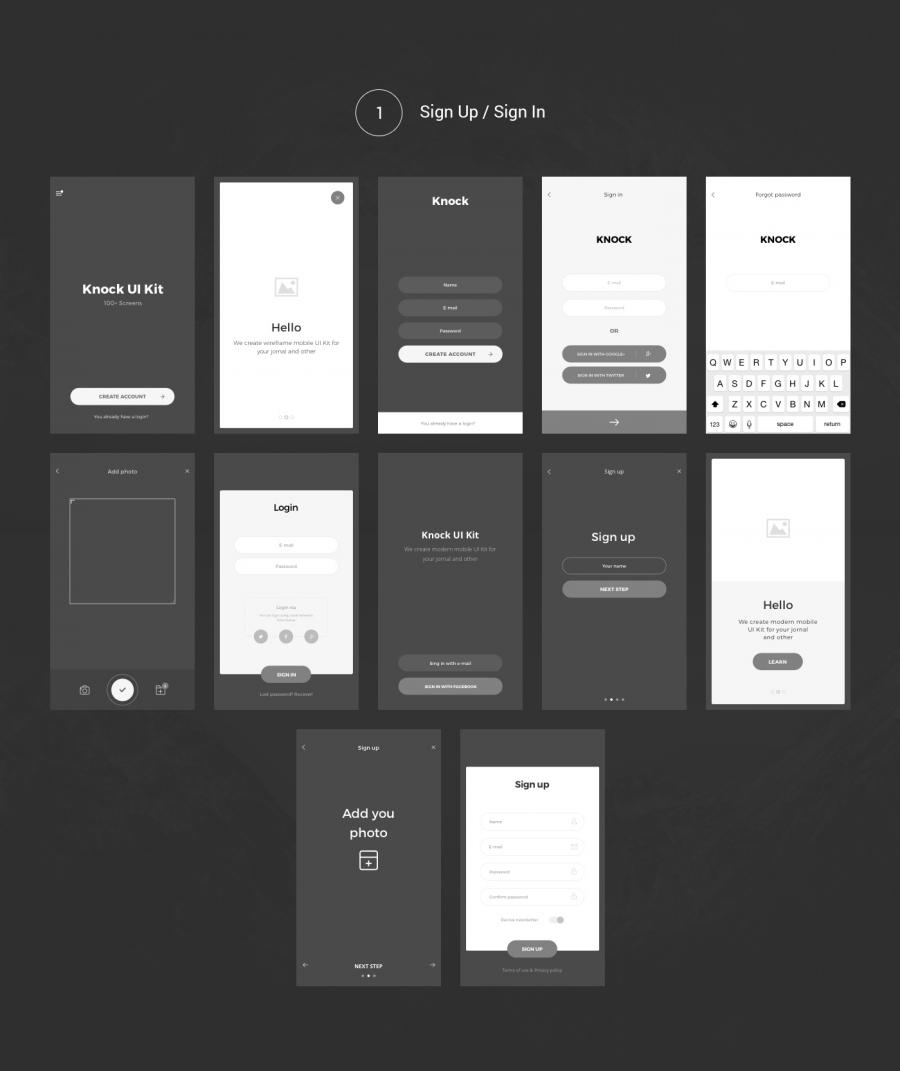 170 APP 界面模板 Knock Mobile UI Kit with Wireframe [PSD&SKETCH]插图(4)