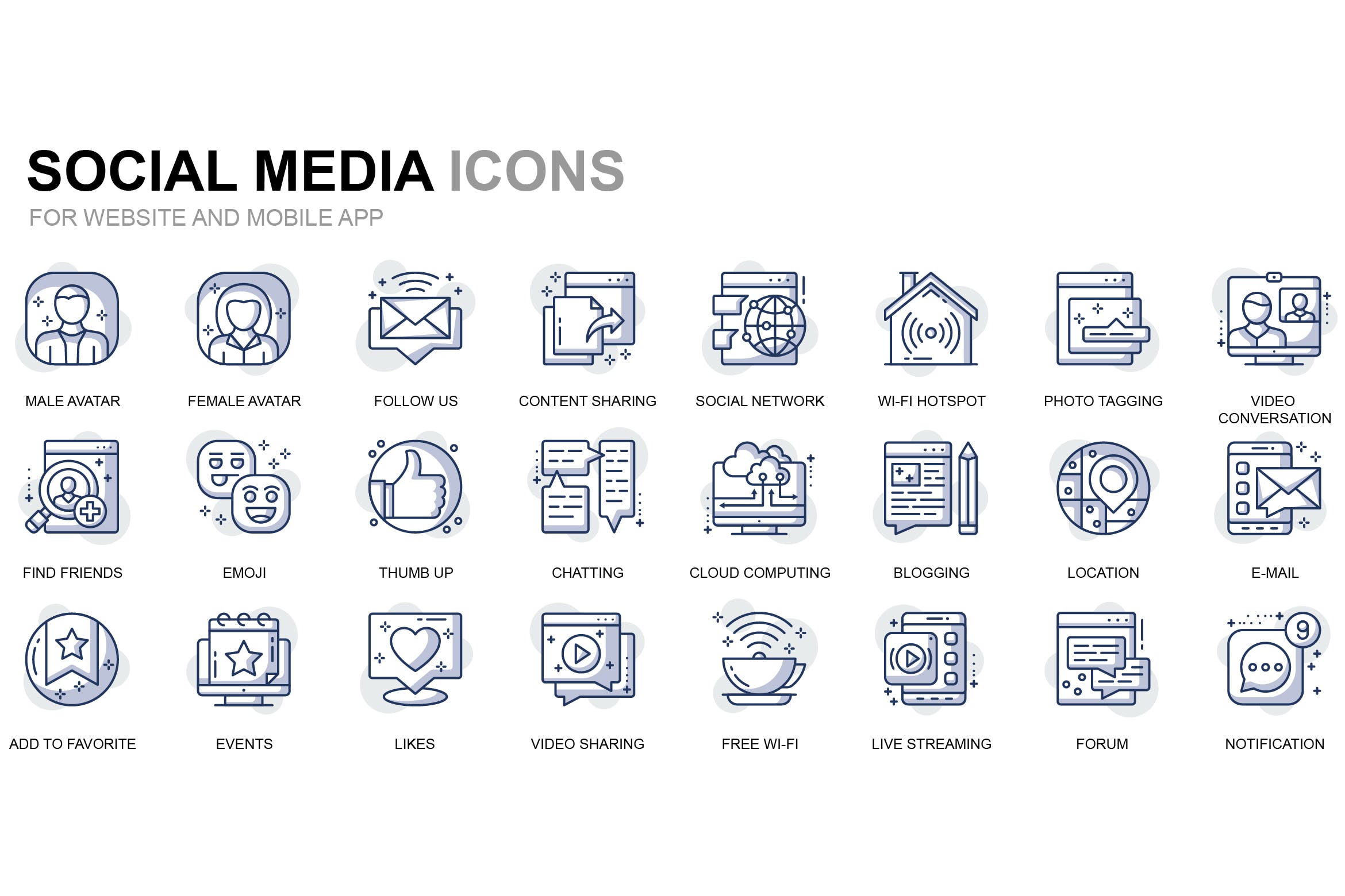 社交媒体互联网细线图标线性图标素材 Social Media and Network Thin Line Icons插图