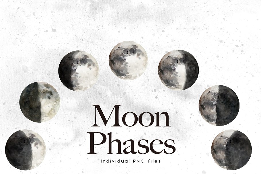月亮水彩图案素材 Watercolor Moons插图(2)