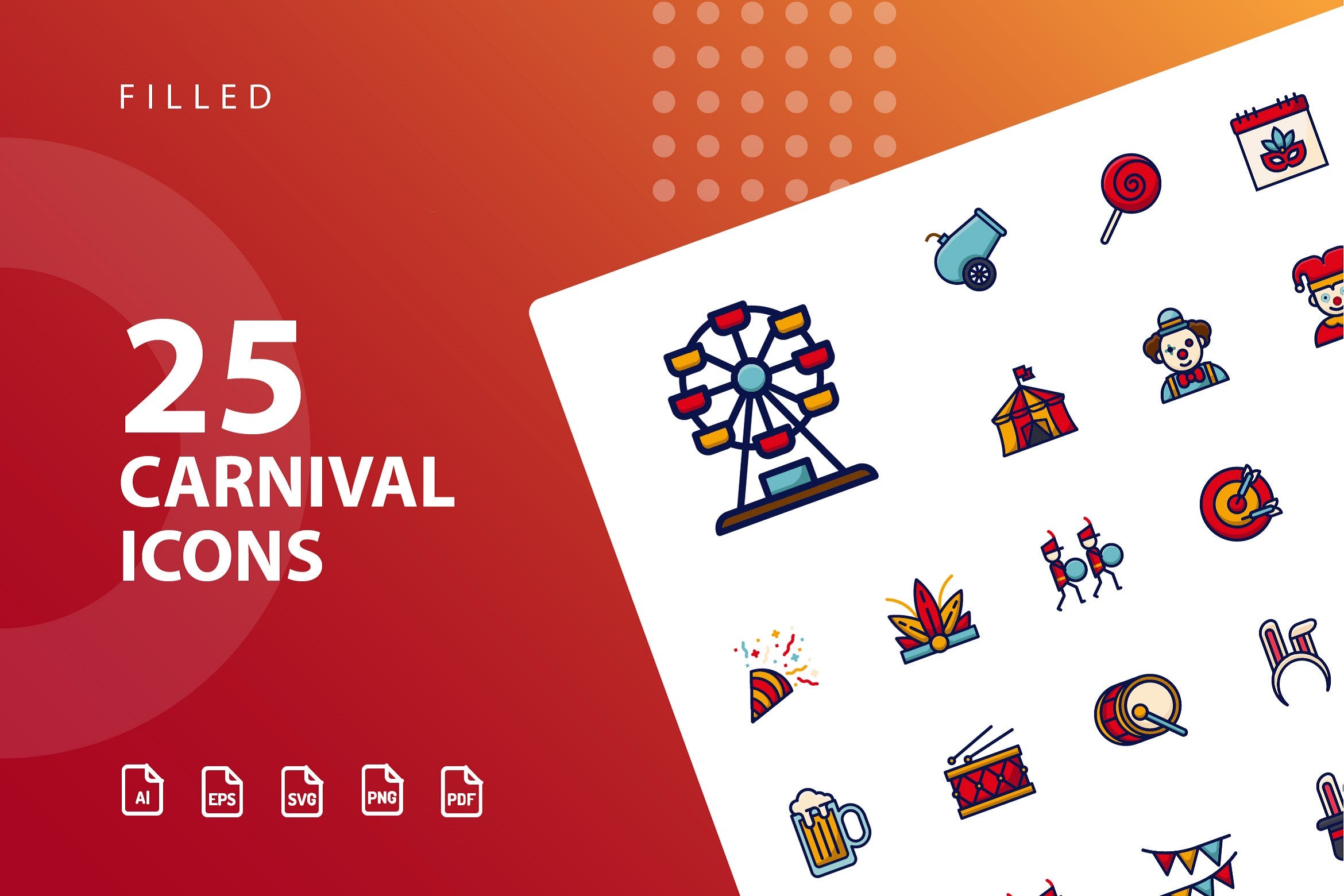 25枚狂欢节主题填充图标素材 Carnival Filled插图