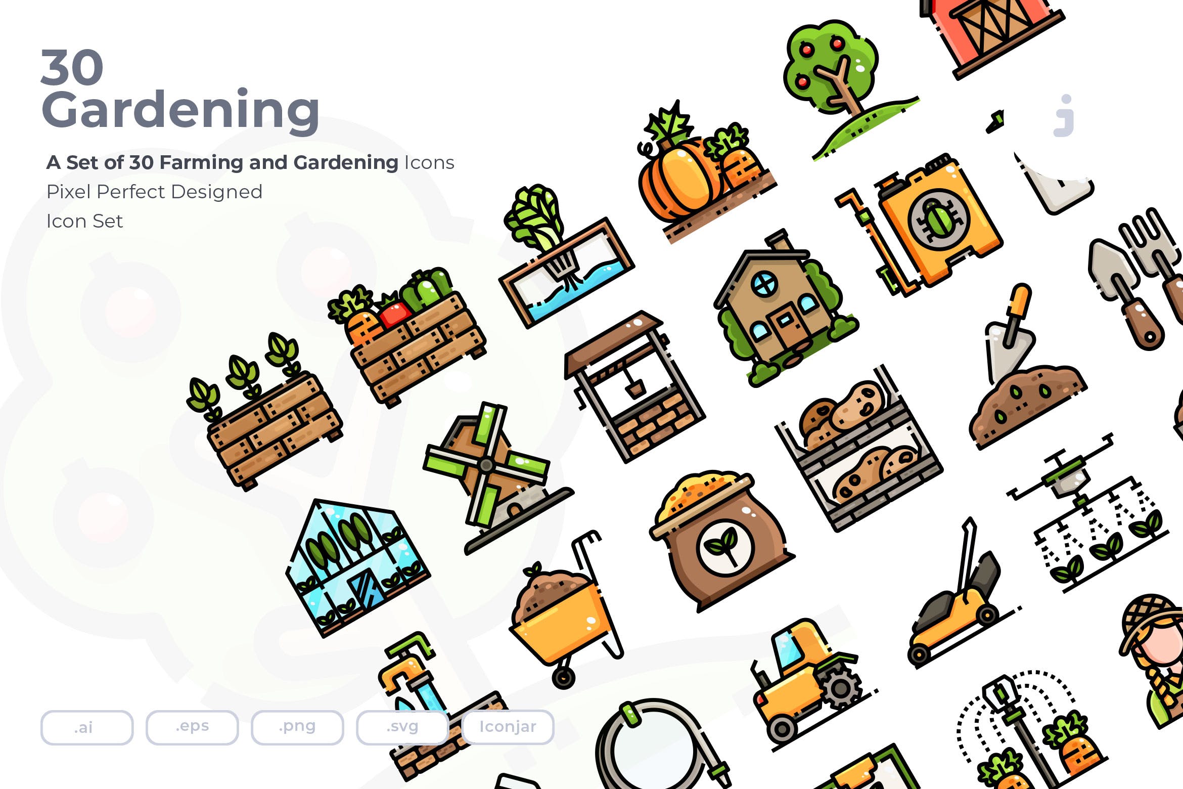 30枚农业&园艺主题矢量图标素材 30 Farming and Gardening Icons插图