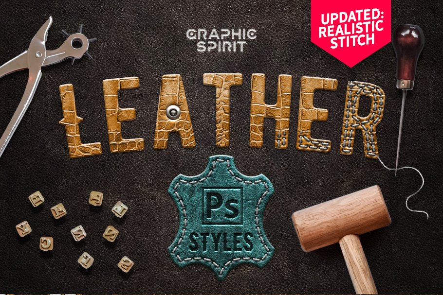 真皮皮革皮质质感纹理图层样式 Leather Layer Styles For Photoshop插图