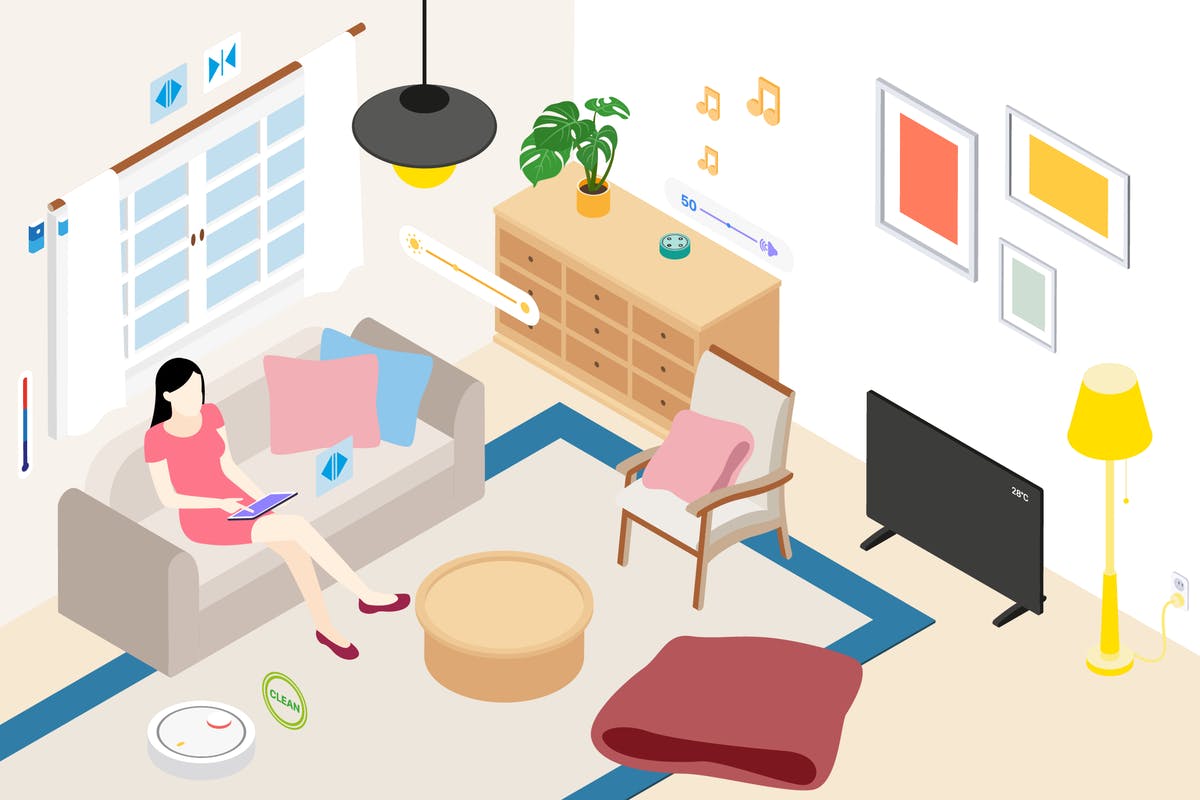 智能家居等距概念插图v2 Smart Home Livingroom Isometric Illustration插图