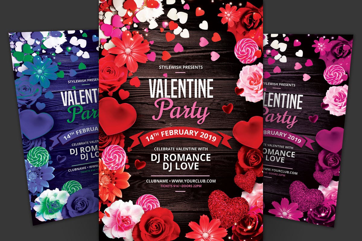 情人节主题活动派对海报设计模板 Valentine Party Flyer插图
