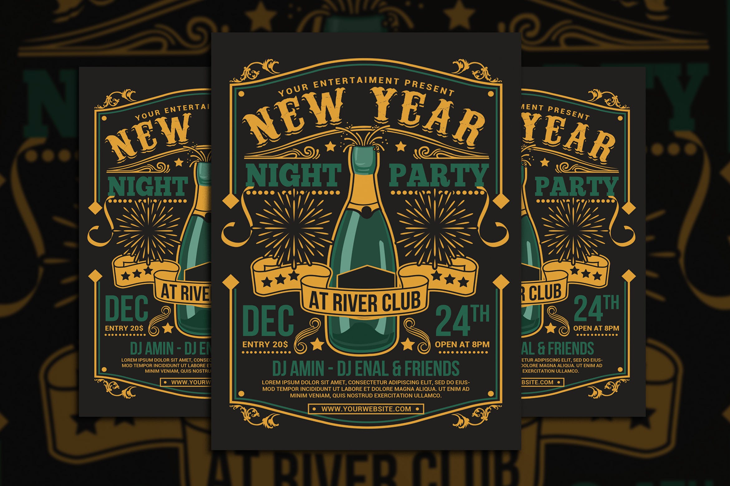 复古设计风格酒吧新年庆祝派对活动海报设计模板 New Year Champagne Party插图