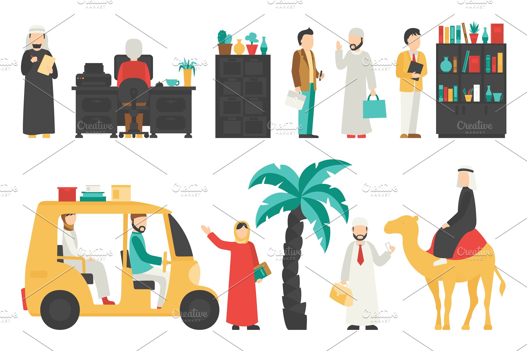 迪拜人物风情扁平化设计插画 Dubai – flat people set插图(14)