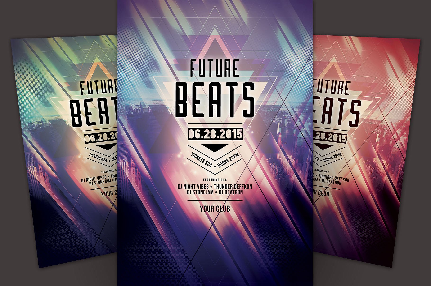 炫酷科技感DJ音乐活动海报传单模板 Future Beats Flyer Template插图