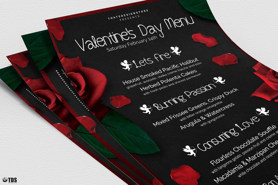 情人节主题菜单PSD模板V2 Valentines Day Flyer+Menu PSD V2插图(4)