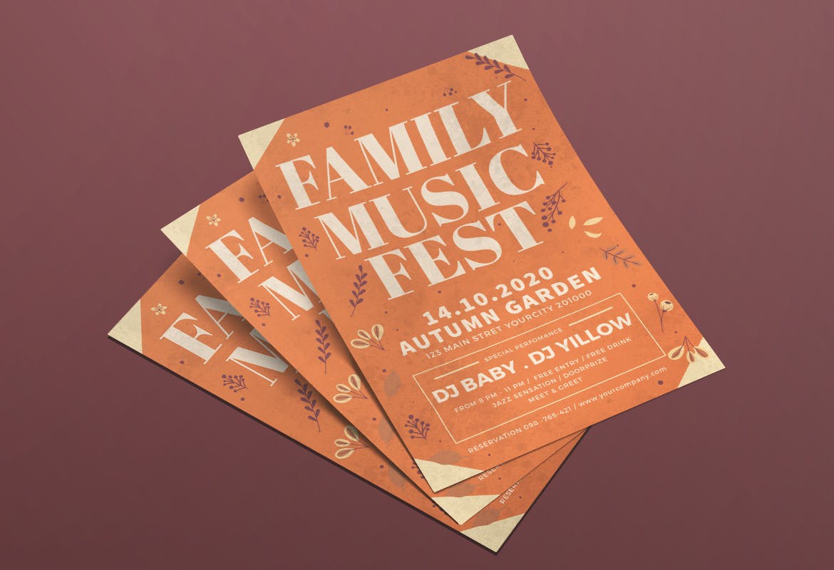 家庭音乐会海报设计模板 Autumn Family Flyer插图(3)