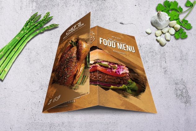 经典多用途三折页汉堡店菜单PSD模板 Multipurpose Food Menu – A4 & US Letter – Trifold插图(3)