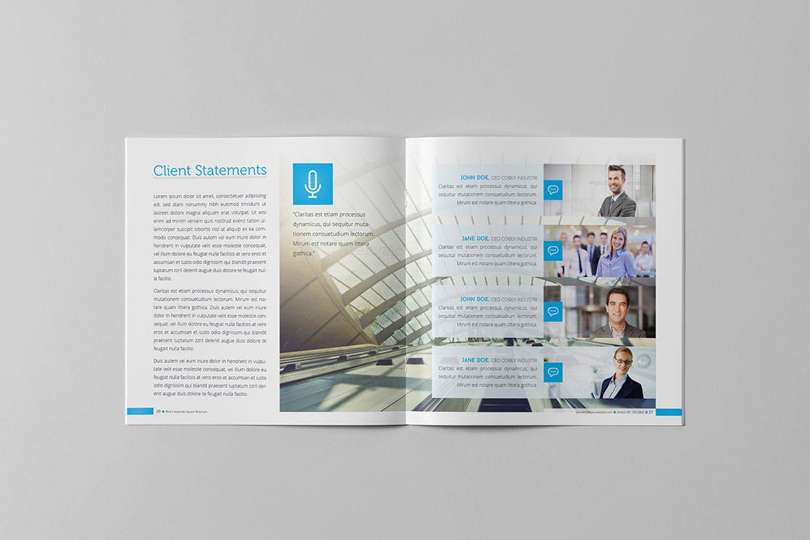 信息科技企业公司画册设计模板素材 Blue Corporate Square Brochure插图(10)