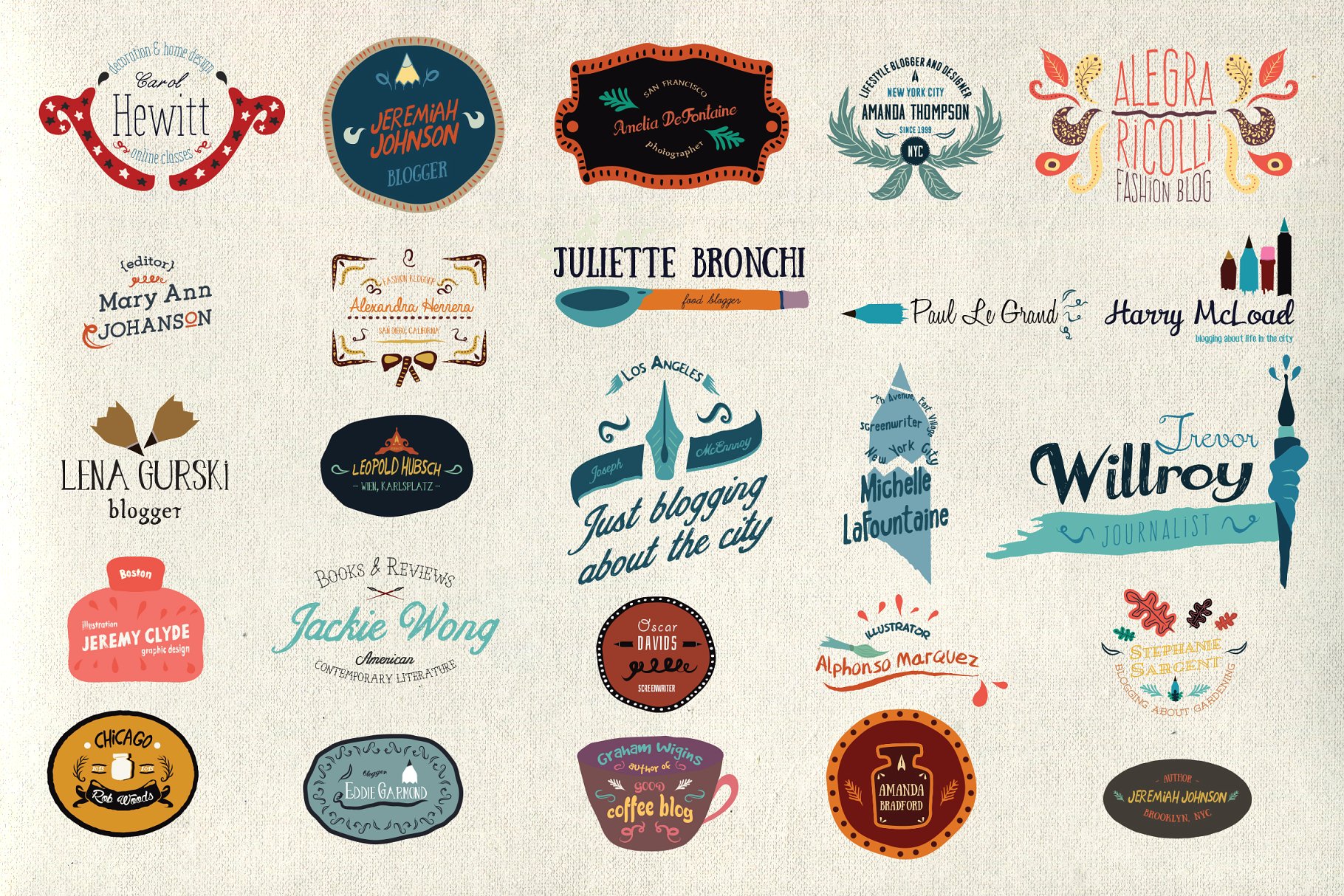 25枚手绘风格Logo标志模板 25 Illustrated logos and emblems插图(1)