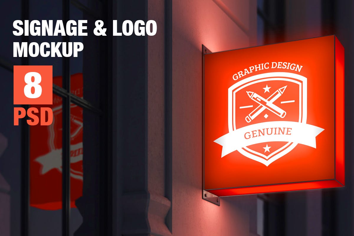 标牌和徽标设计PSD样机 Signage & Logo Mock-up插图