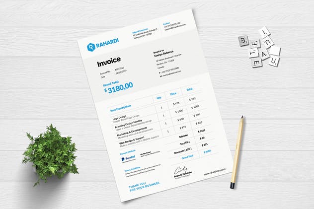 简约设计商业账单电子发票设计模板 Clean Simple and Minimal Business Invoice插图(1)