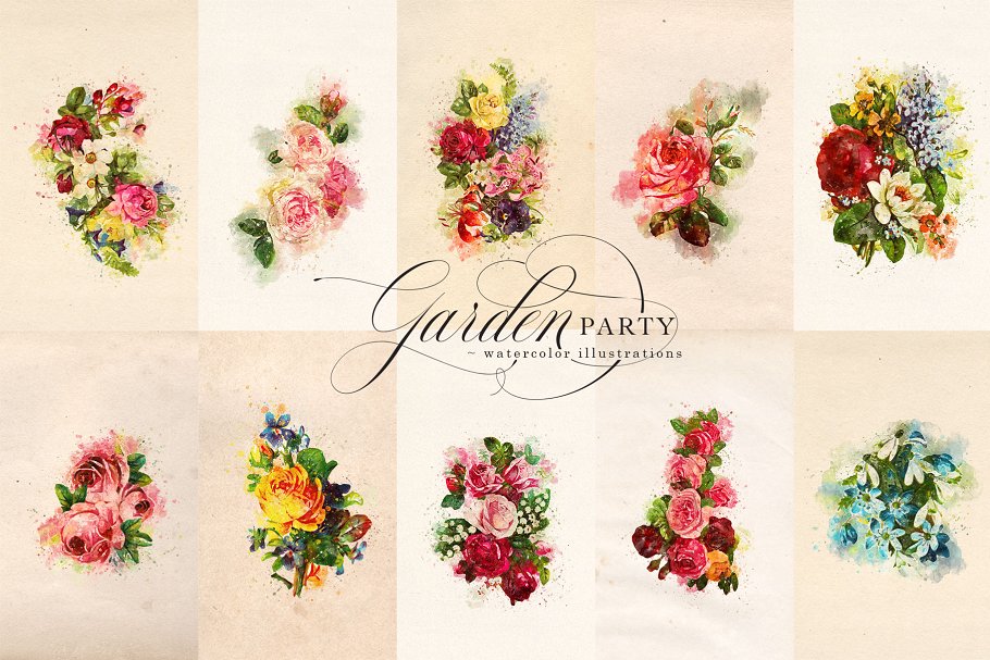 花园派对水彩剪贴画 Garden Party Watercolor Graphics插图(4)