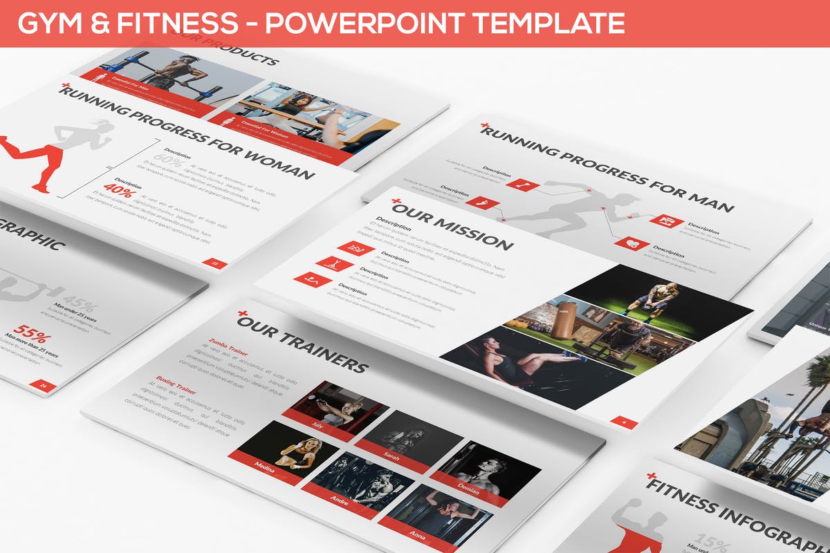 健身主题PPT模板下载 Gym & Fitness – Powerpoint Template插图