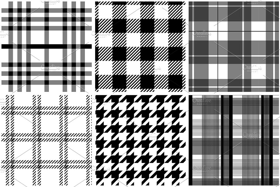 各种各样的格子风格矢量纹理 Plaid Vector Patterns插图(6)