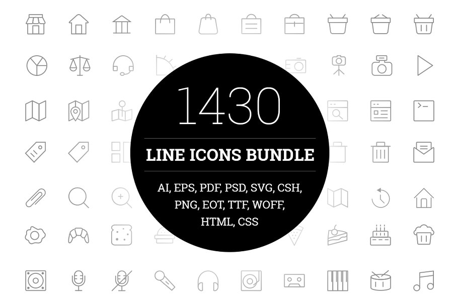 1430枚线条图标合集[全格式支持] 1430 Line Icons Bundle插图