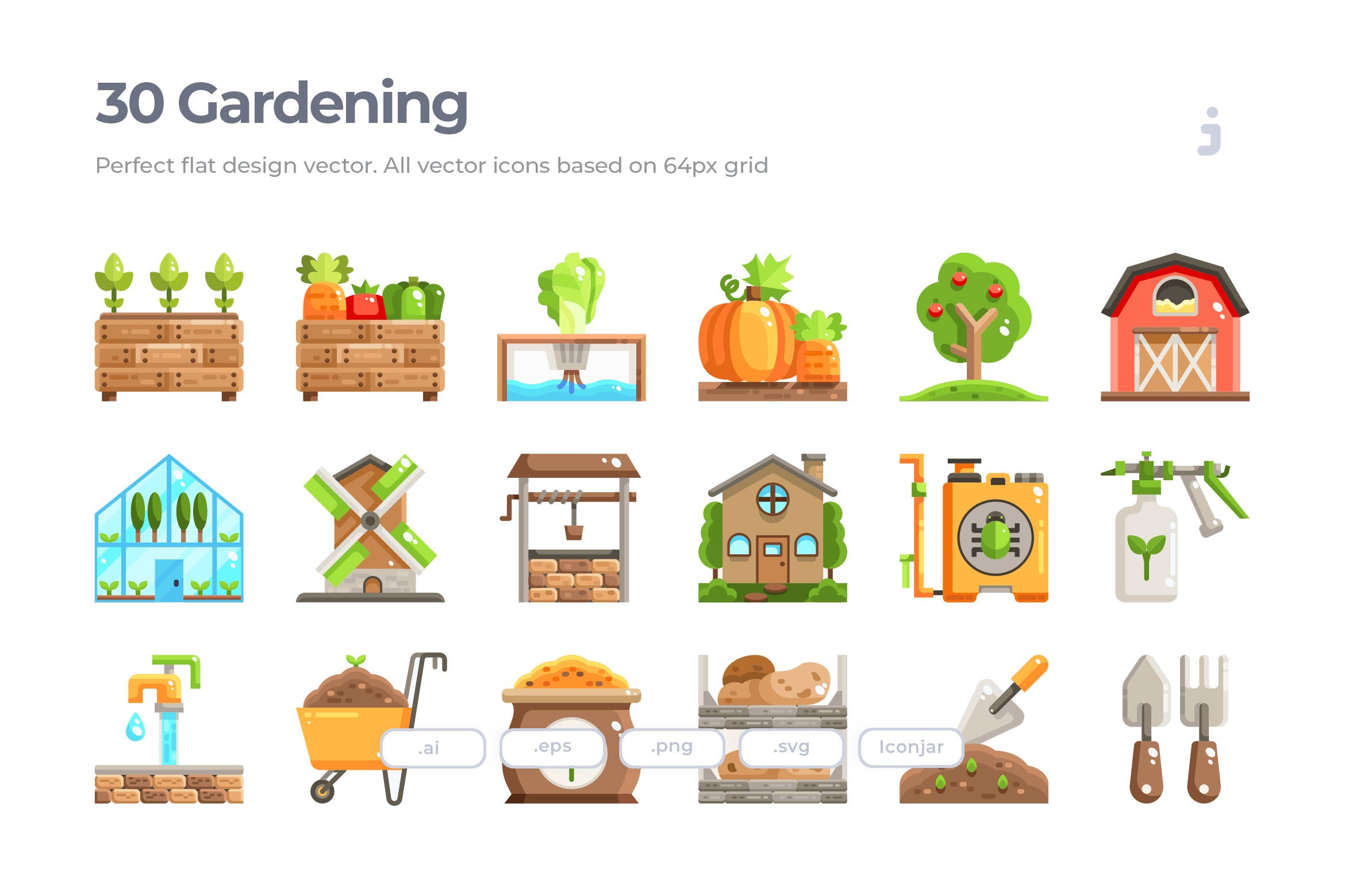 30枚农业&园艺扁平设计风格矢量图标 30 Farming and Gardening Icons – Flat插图
