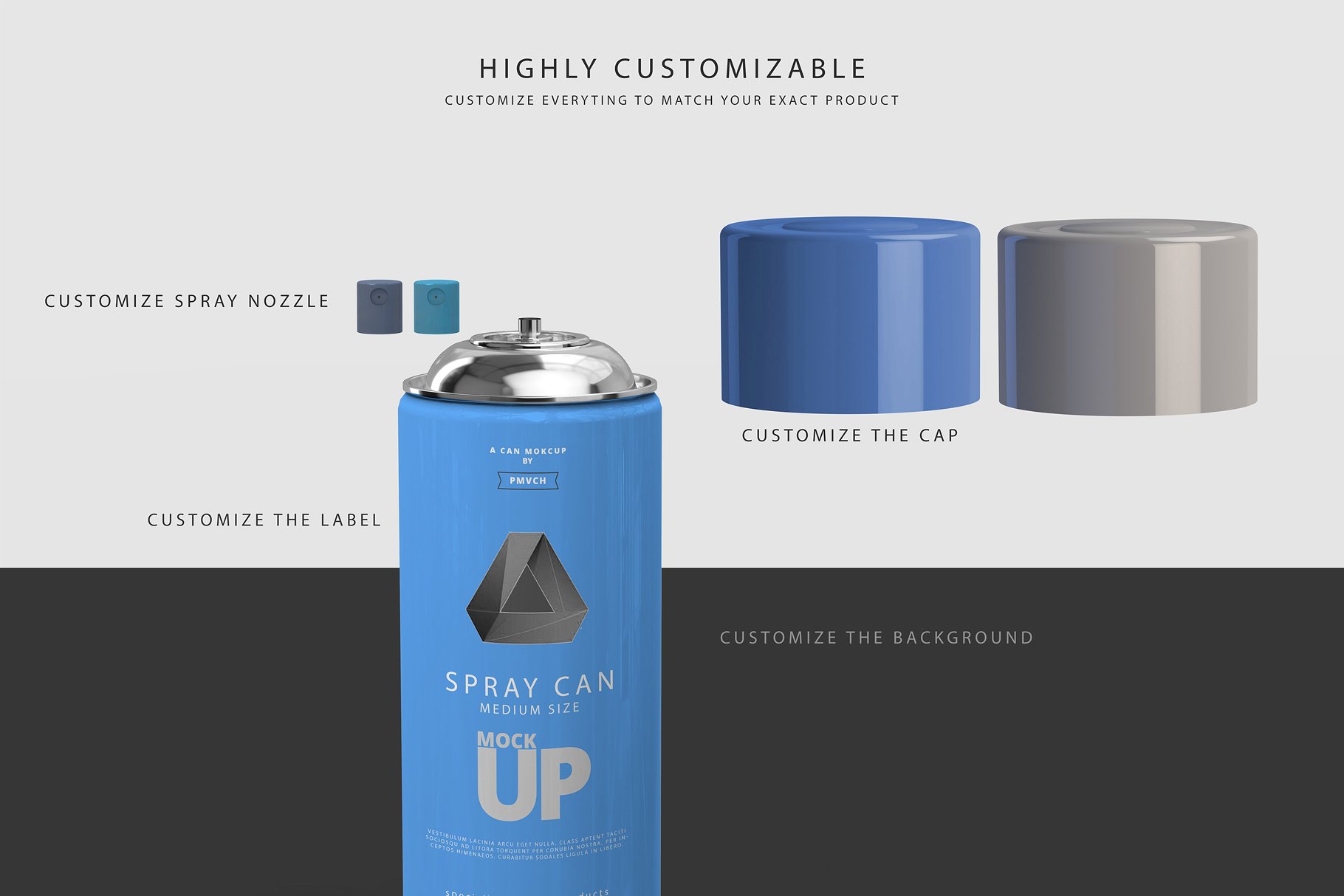 中等尺寸的喷雾罐展示样机 Spray Can Mockup – Medium Size [psd]插图(1)