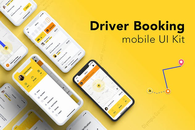 出租车打车软件APP应用UI设计套件 Taxi Driver Booking UI Kit插图(1)
