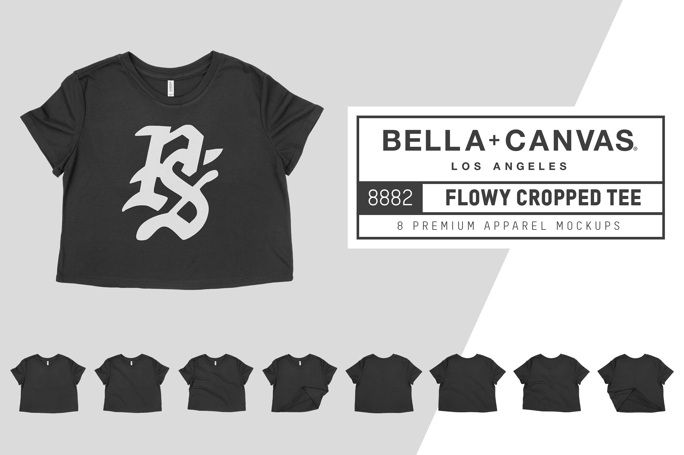 不规则短款T恤服装样机 Bella Canvas 8882 Flowy Cropped Tee插图