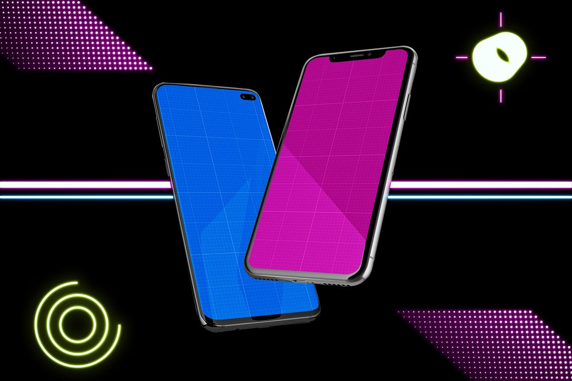 高质量霓虹灯风格iOS/Android手机样机模板 Neon IOS & Android插图(12)