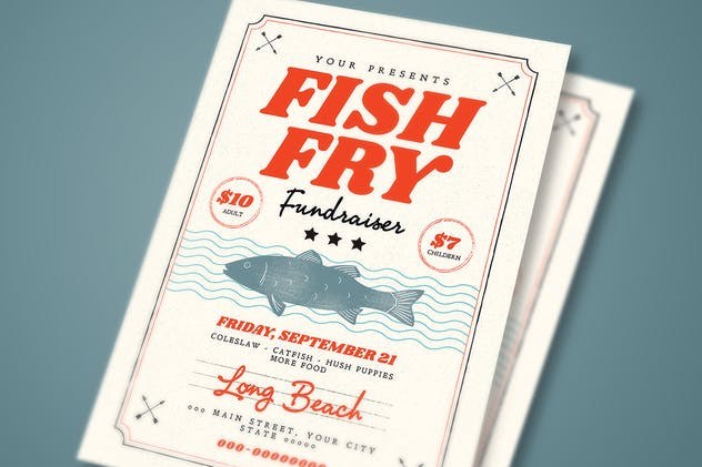 现钓煎鱼美食活动传单海报模板 Fish Fry Flyer插图(2)