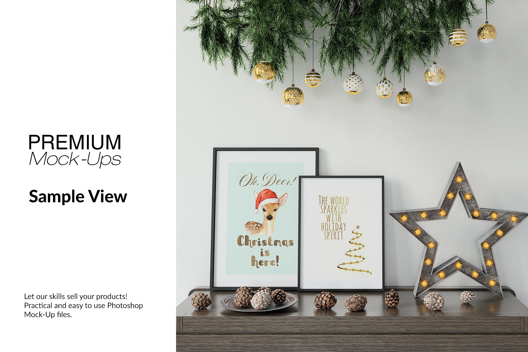 高品质的圣诞节画框框架和墙壁装饰展示样机 Christmas Frames & Wall Set [psd,jpg]插图(11)