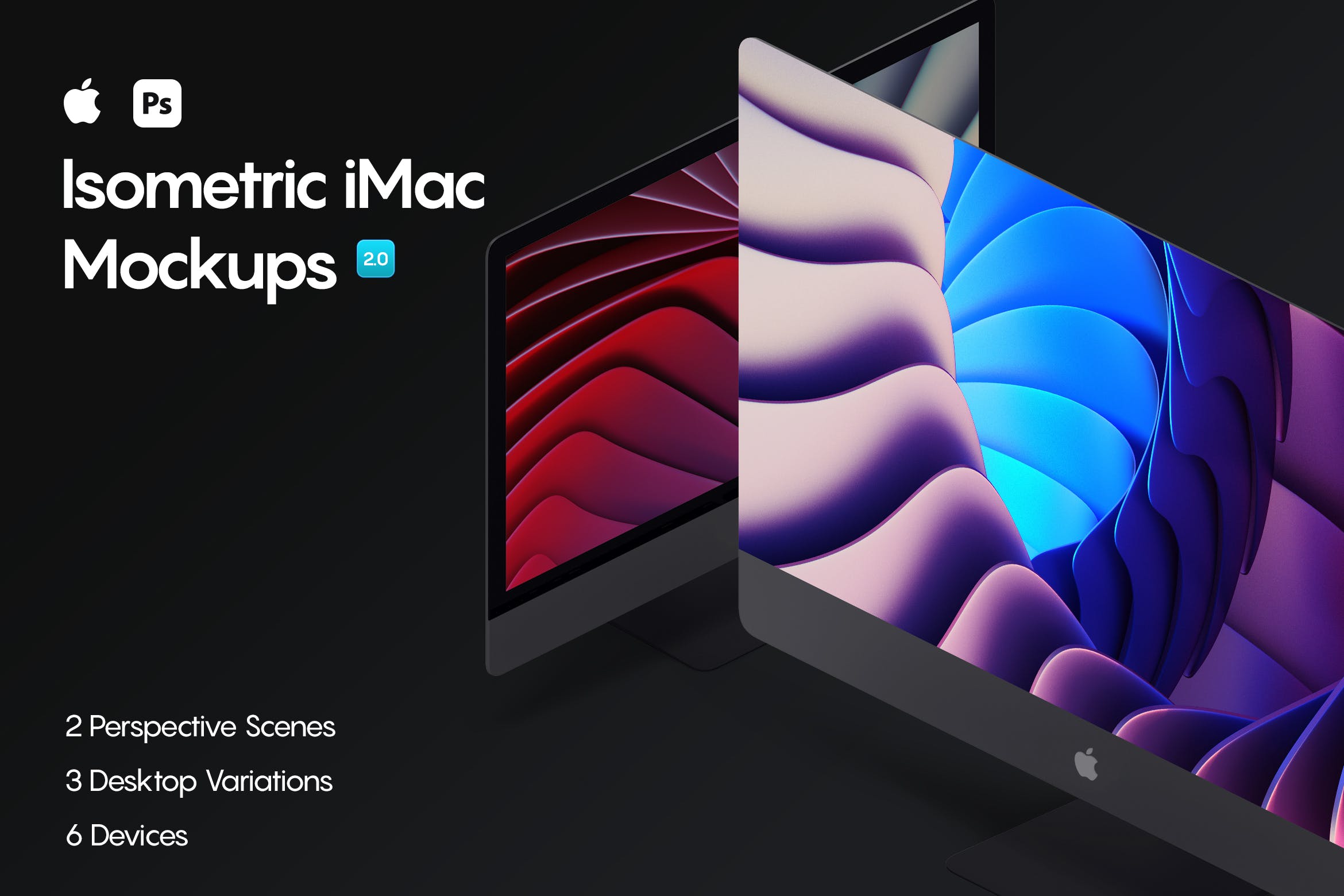 iMac一体机网站UI设计效果图预览样机素材v2 Isometric iMac Mockup 2.0插图