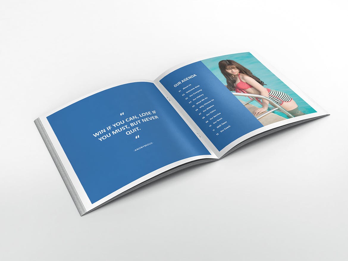 游泳培训课程方形宣传画册设计模板 Swimming Square Brochure Template插图(2)