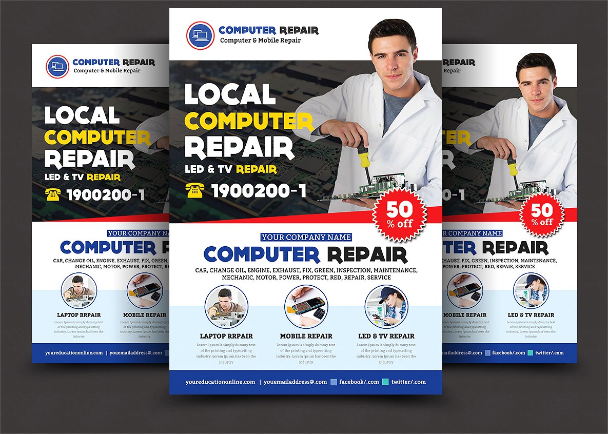 电脑手机维修宣传单设计素材 Computer & Mobile Repair Flyer插图