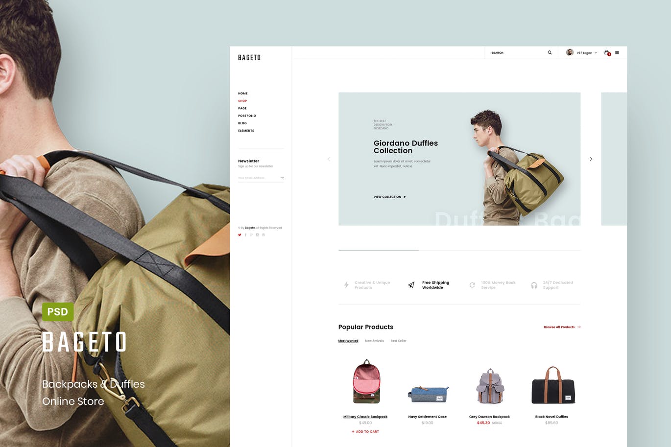 时尚箱包网上商城设计PSD模板 Bageto – Bag & Backpack Store Online插图